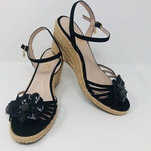 Nanette Lepore 8 Black Espadrille Flower Accent Rope Summer Vacation Sandals